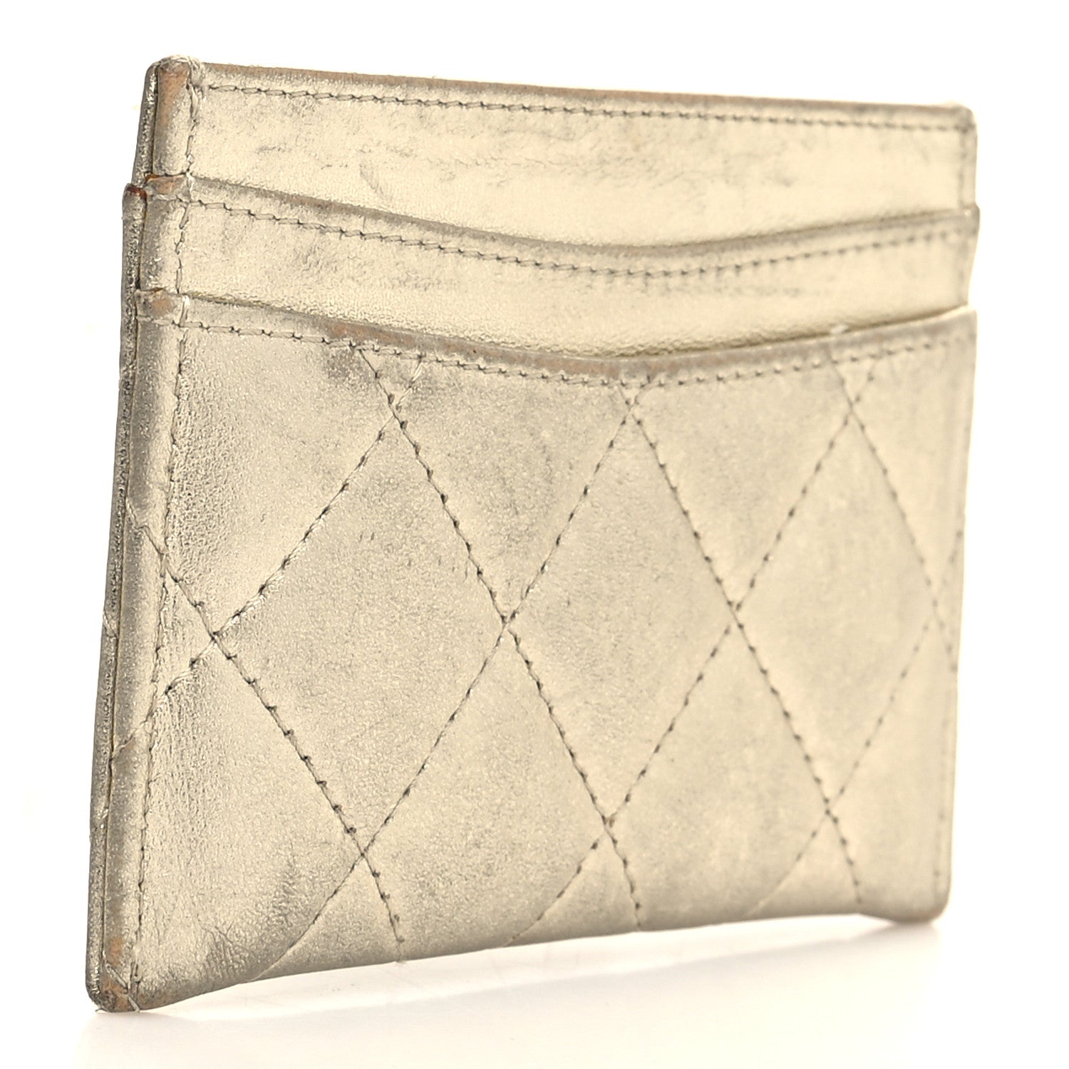 Chanel Metallic Lambskin Quilted CC Card Holder Gold 3 of 13