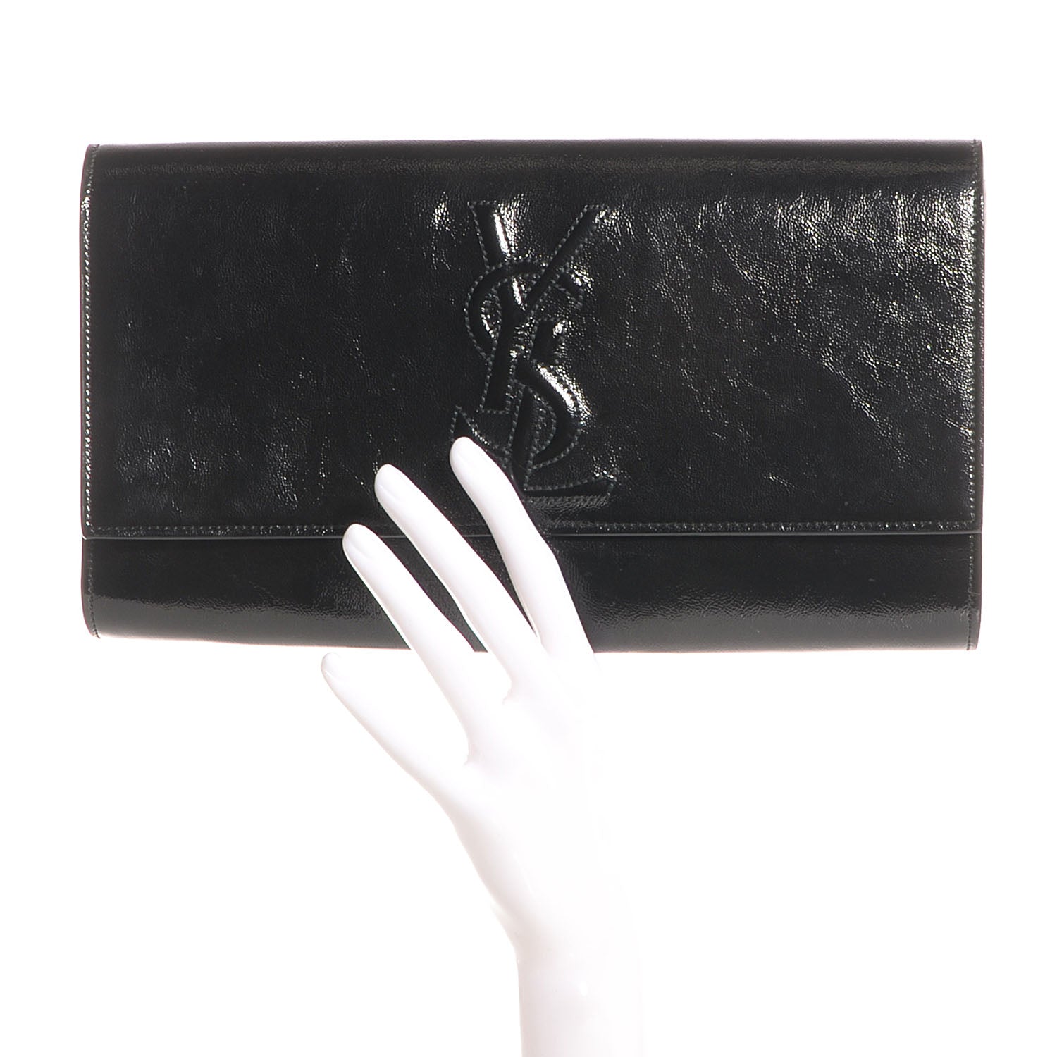 Saint Laurent Textured Patent Monogram Large Belle De Jour Clutch Black 2 of 7
