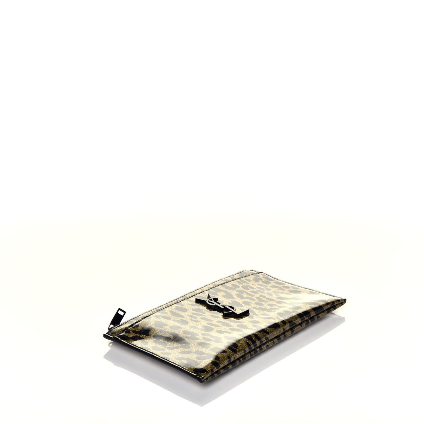 Patent Glitter Leopard Monogram Zip Pouch Gold Black