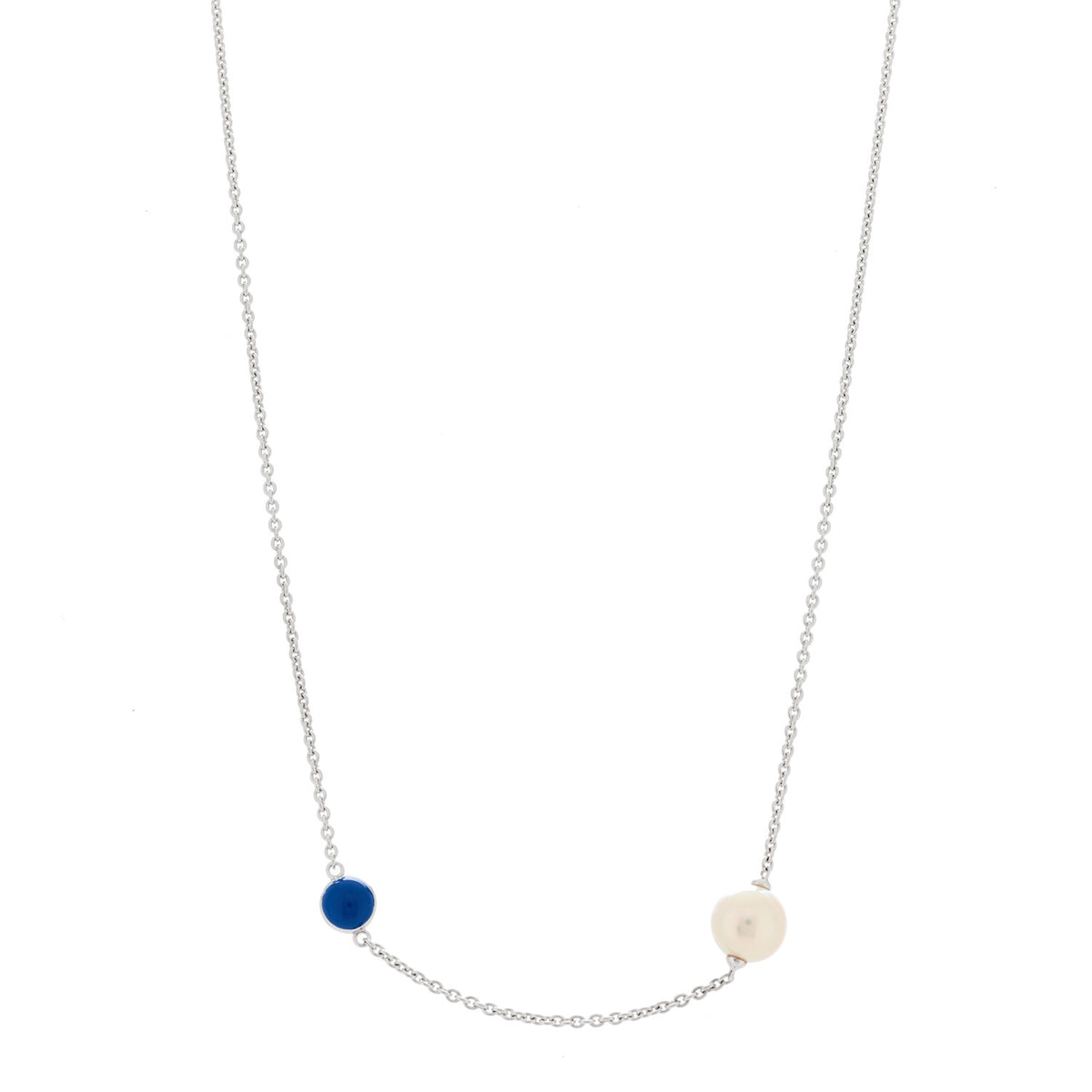 Sterling Silver Akoya Cultured Pearl Enamel Single Necklace Blue Blue