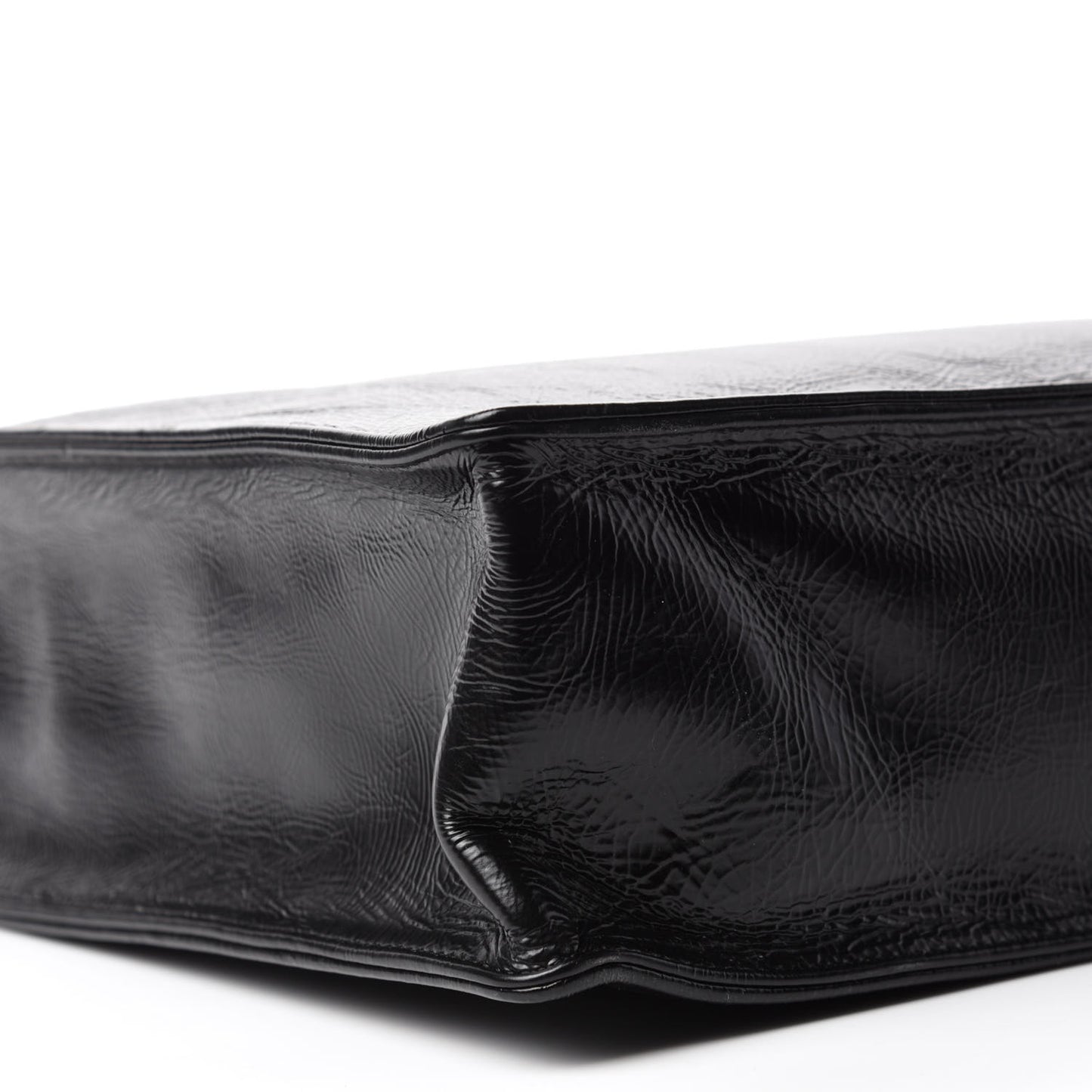 Shiny Aged Calfskin North South Shopping Bag Black