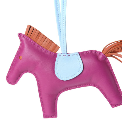 Hermes Milo Lambskin Grigri Rodeo Horse Bag Charm MM Rose Pourpre Cornaline Celeste 3 of 4