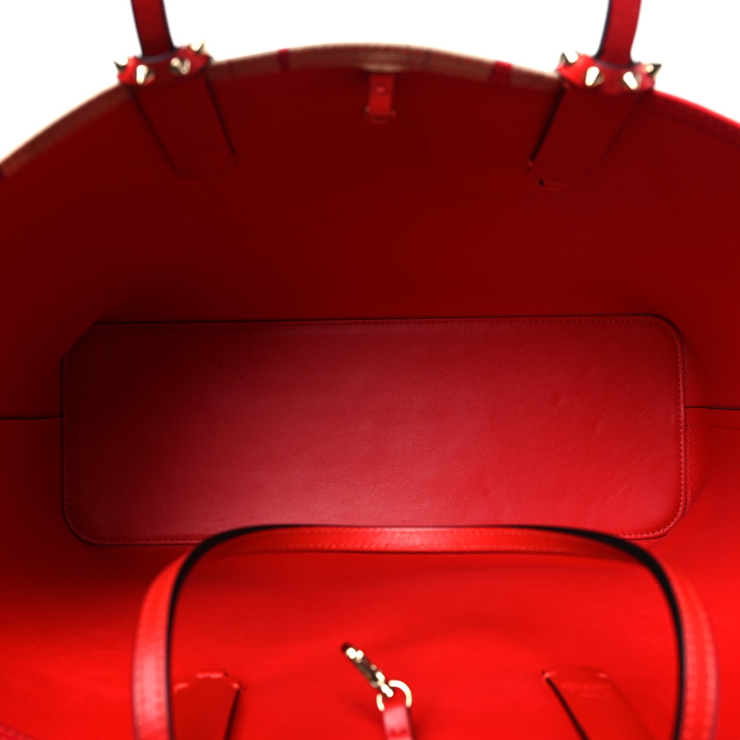 Calfskin Spikes Loubi Print East West Cabata Tote Kraft Red