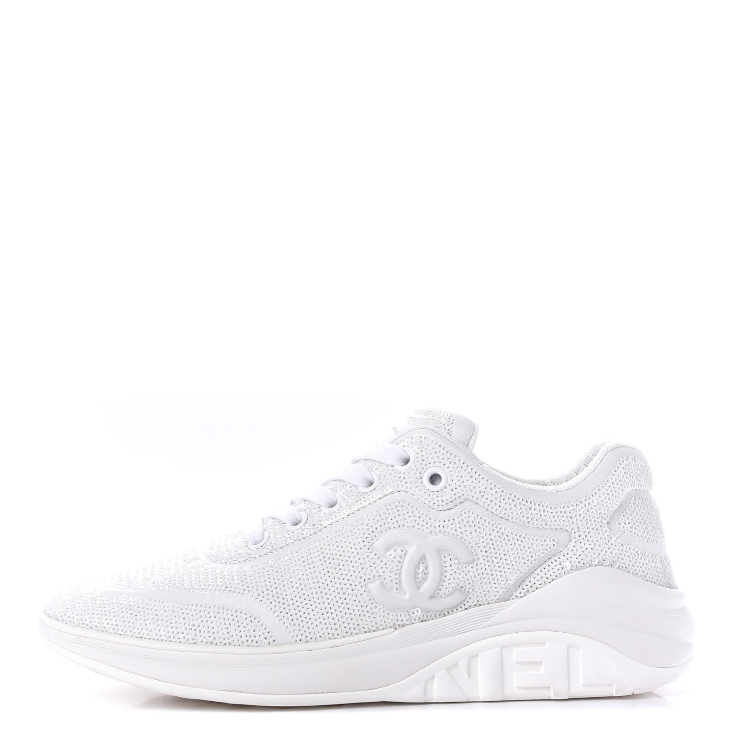 Chanel Sequin CC Sneakers 38.5 White 1 of 11