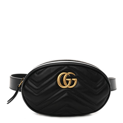 Gucci Calfskin Matelasse GG Marmont Belt Bag 75 30 Black 1 of 10