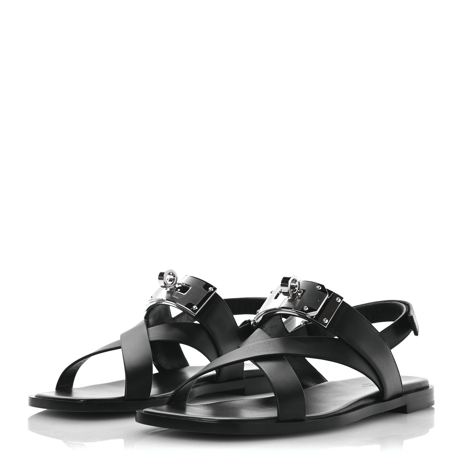 Hermes Calfskin Womens Ines Sandals 39 Black 4 of 9