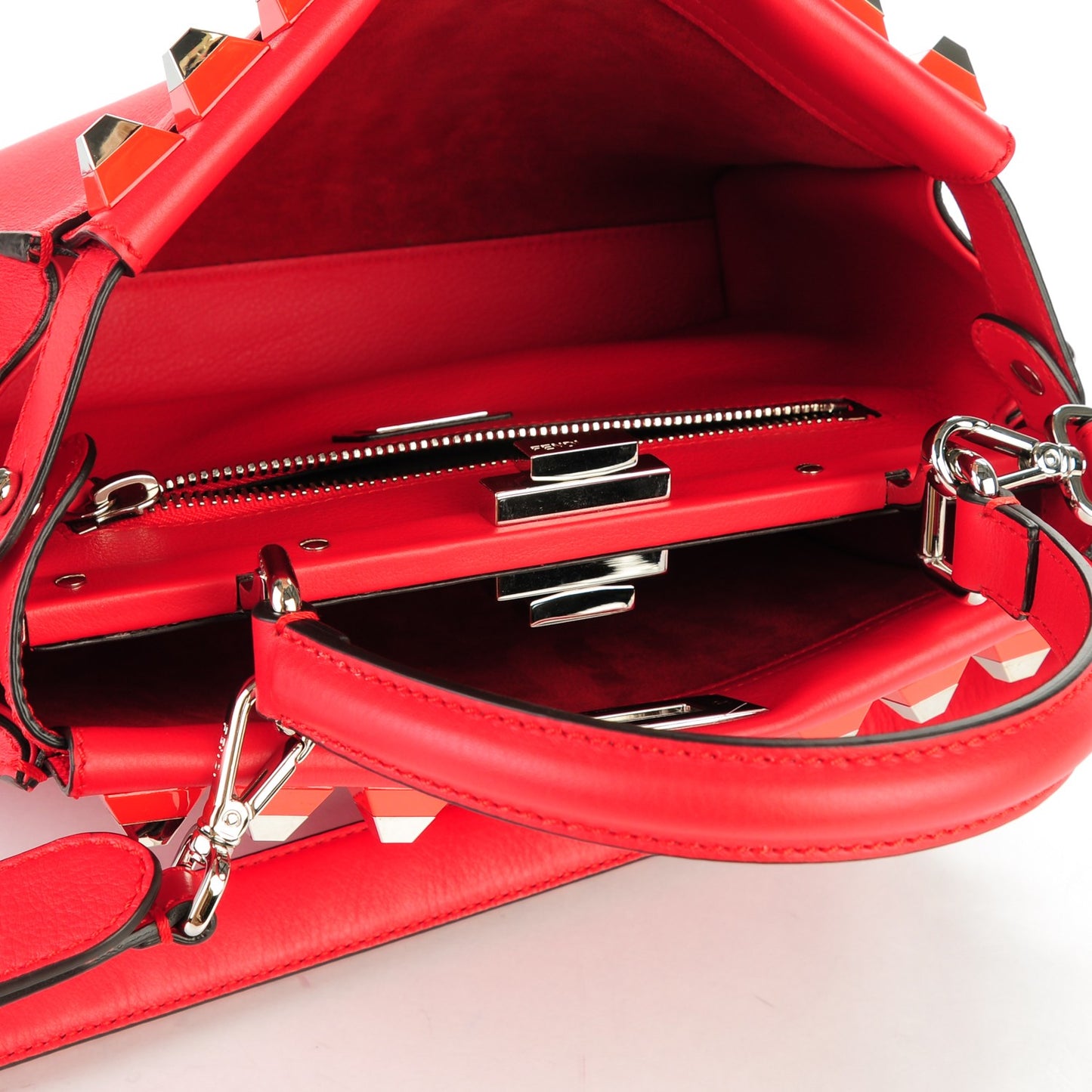 Vitello Seta Studded Medium Peekaboo Iconic Satchel Fiamma
