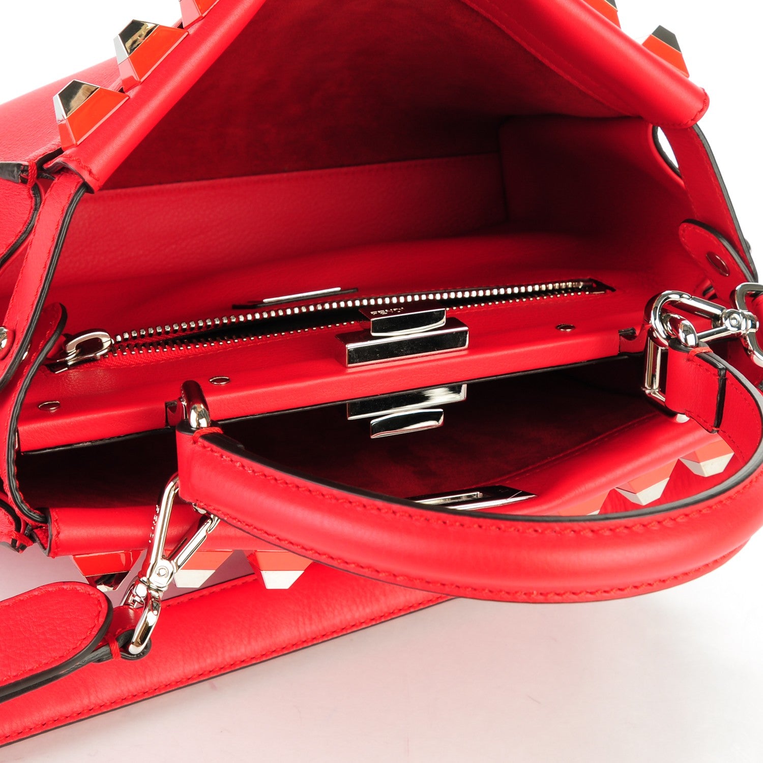 Fendi Vitello Seta Studded Medium Peekaboo Iconic Satchel Fiamma 5 of 7