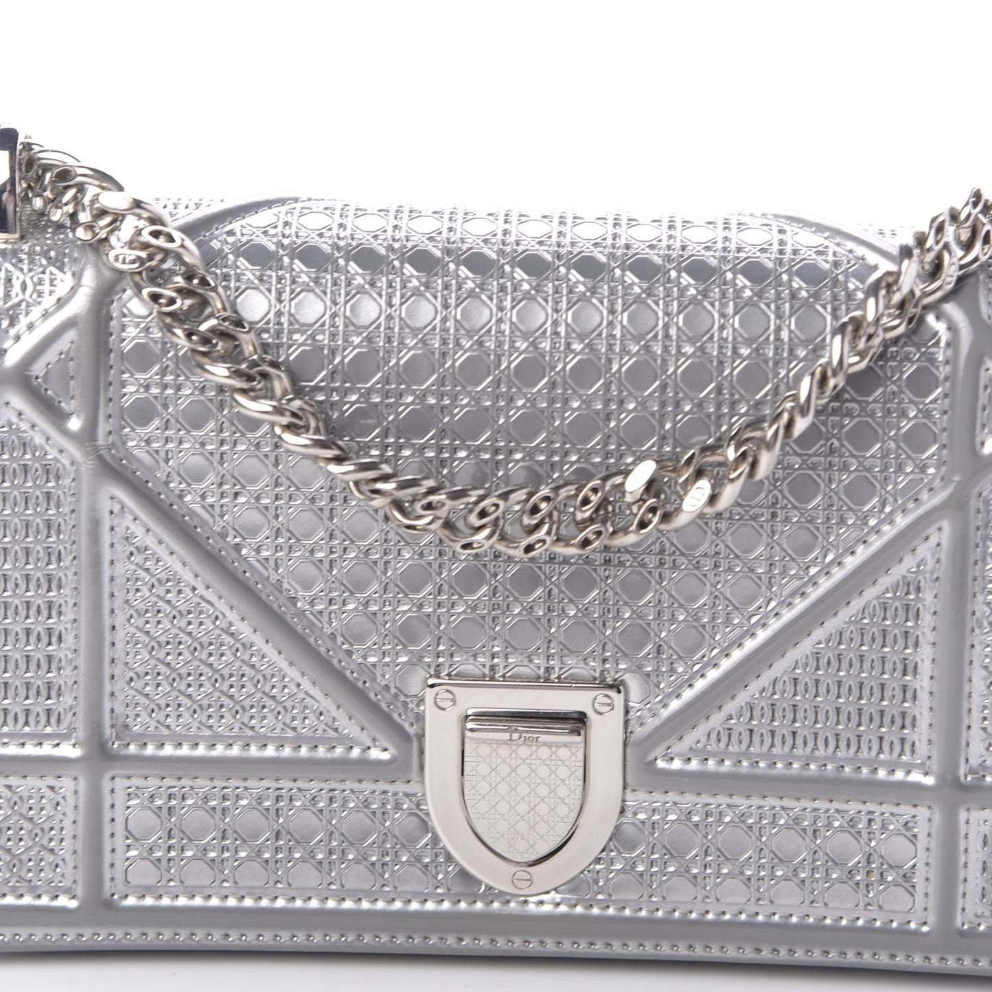 Metallic Patent Micro-Cannage Mini Diorama Flap Bag Silver