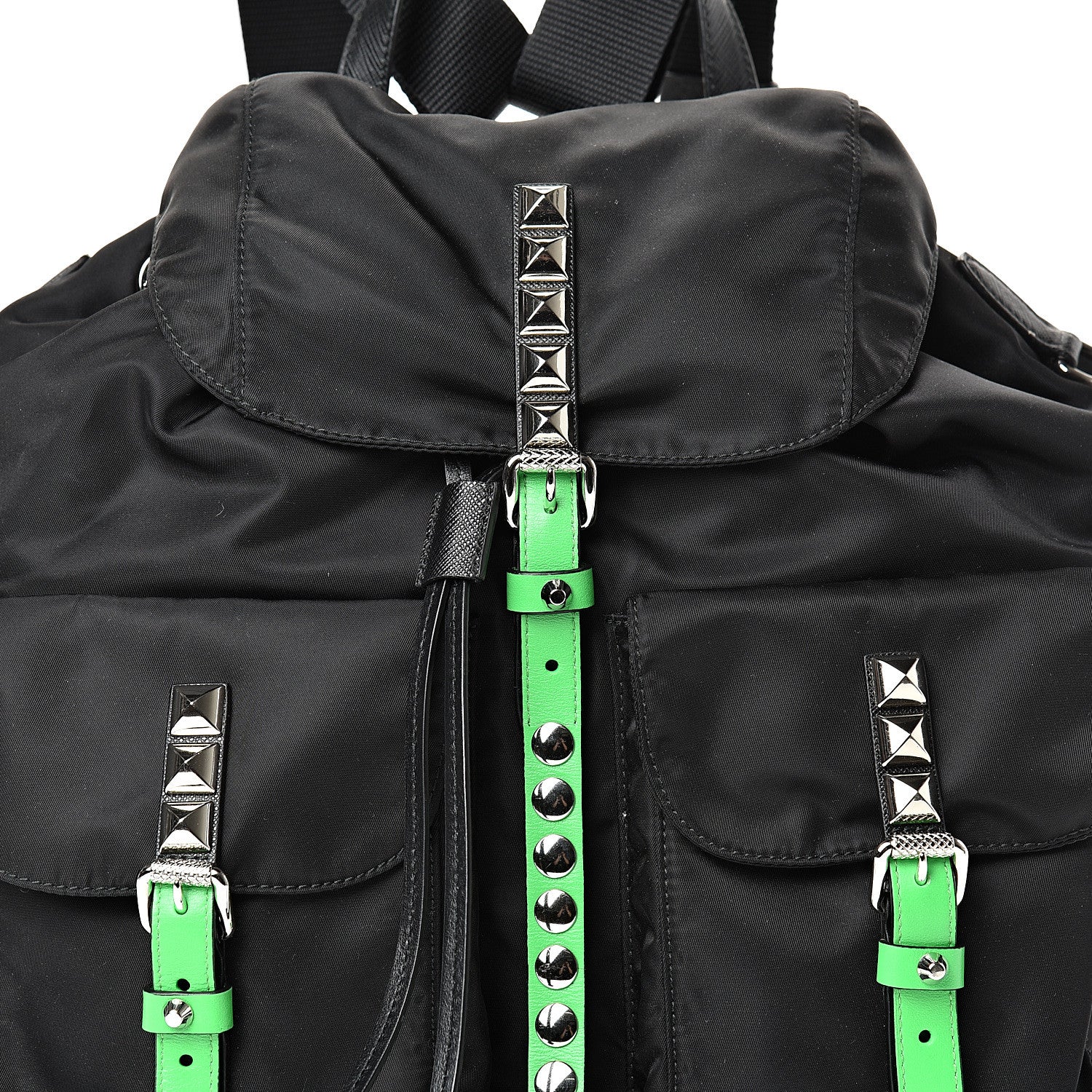Prada Nylon New Vela Studded Backpack Black Green 8 of 11