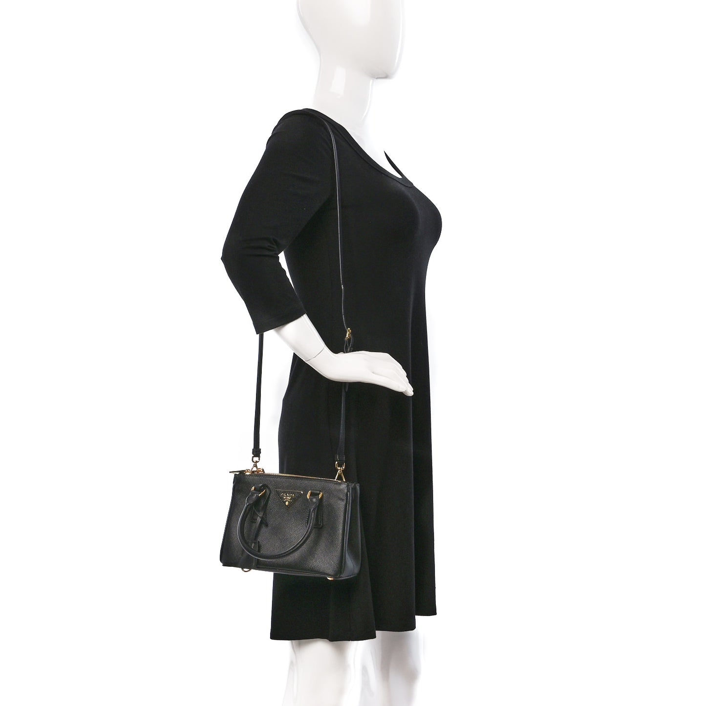 Saffiano Lux Mini Galleria Double Zip Tote Black