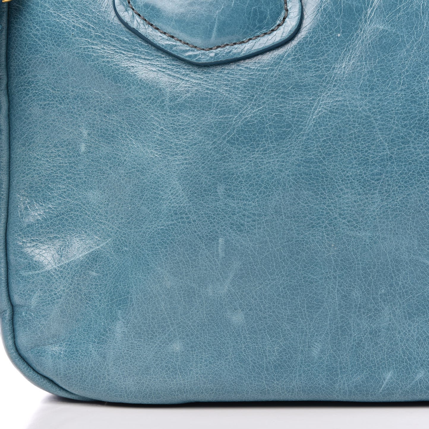 Vitello Shine Top Handle Tote Turchese