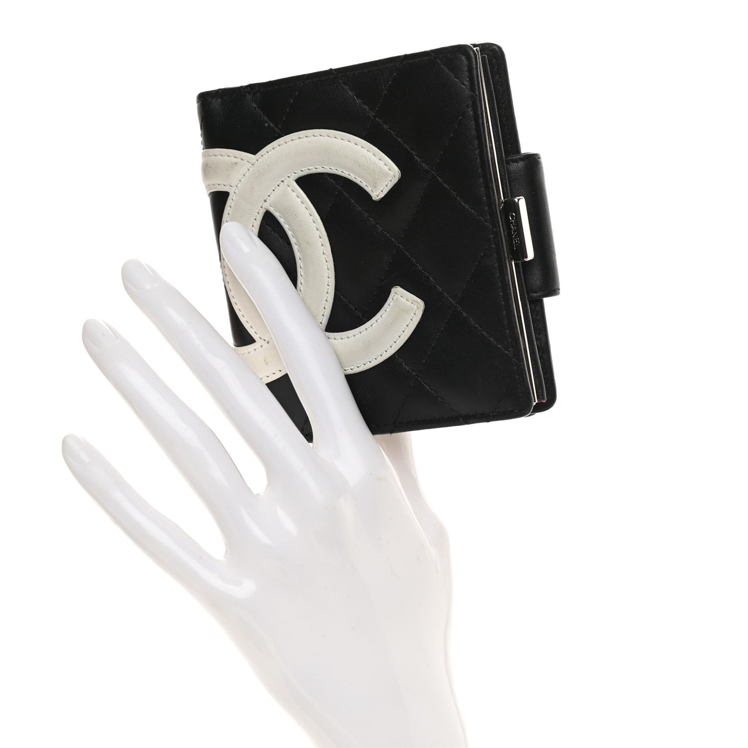 Chanel Calfskin Quilted Cambon Bi-Fold Wallet Black White 2 of 12