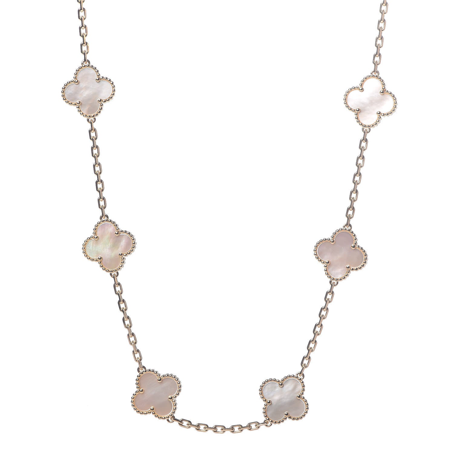 Van Cleef & Arpels 18K Yellow Gold Mother of Pearl 10 Motifs Vintage Alhambra Necklace 1 of 7