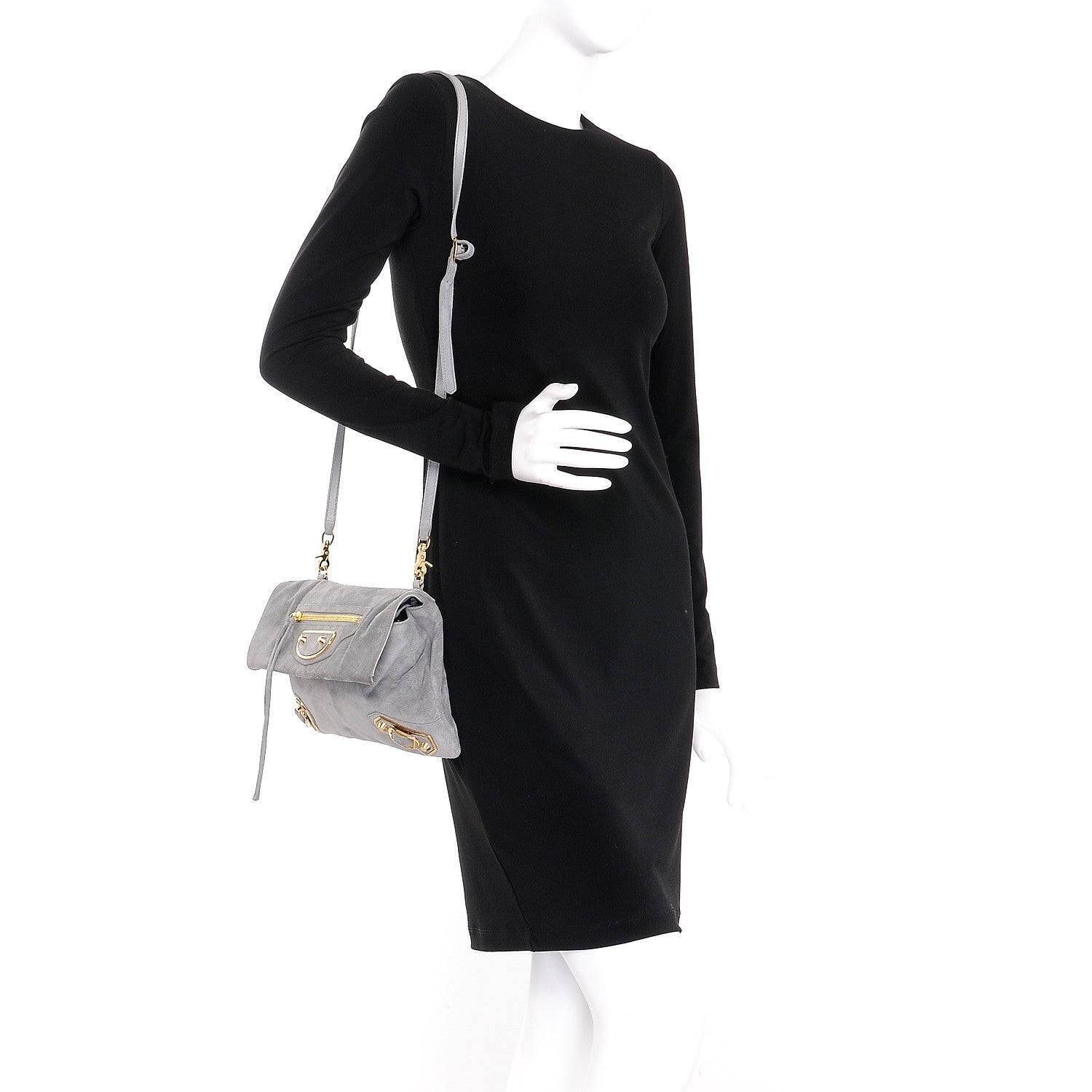 Balenciaga Suede Gold Metallic Edge Hardware Envelope Strap Clutch Gris Perle 2 of 10