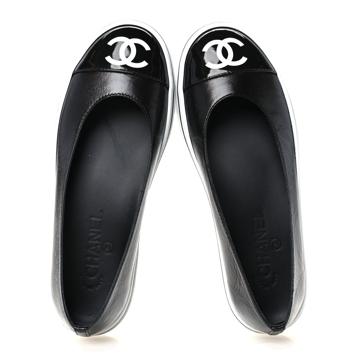 Crumpled Shiny Lambskin Patent Calfskin CC Ballet Flats 37.5 Black