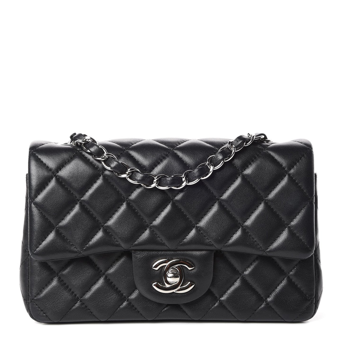 Lambskin Quilted Mini Rectangular Flap Black