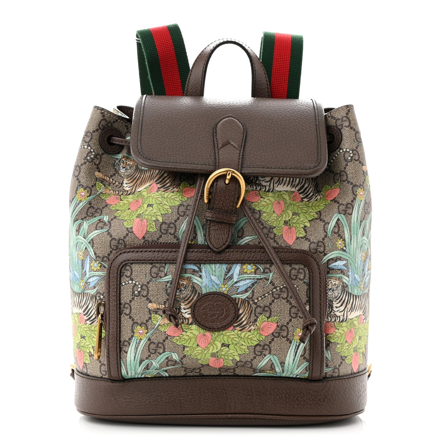 GG Supreme Monogram Textured Dollar Calfskin Tiger Savanah Retro Interlocking G Buckle Backpack Beige Ebony Multicolor New Acero