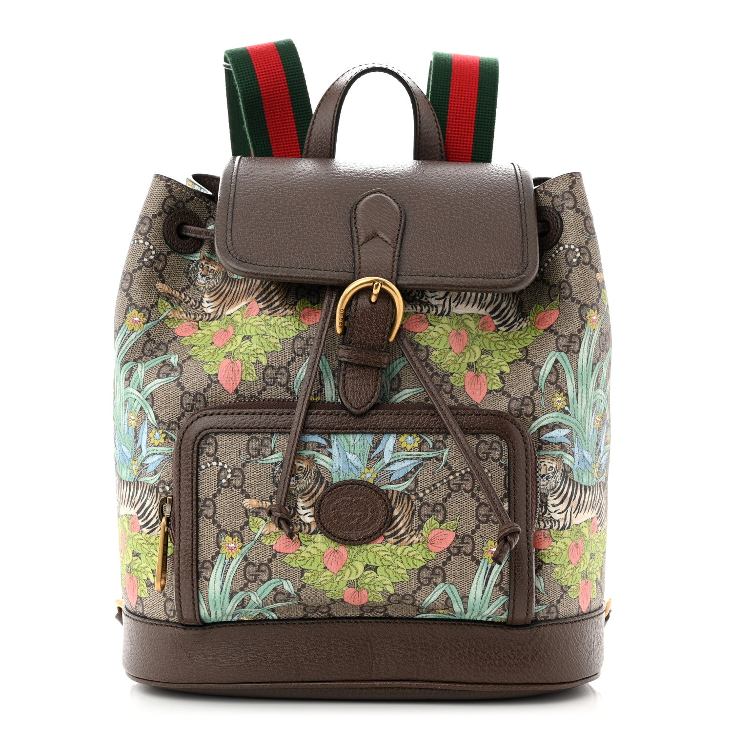 Gucci GG Supreme Monogram Textured Dollar Calfskin Tiger Savanah Retro Interlocking G Buckle Backpack Beige Ebony Multicolor New Acero 1 of 10