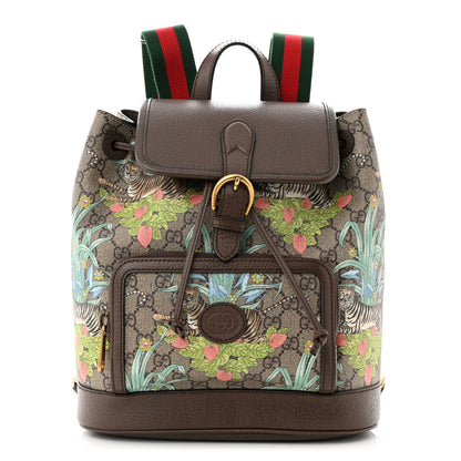 Gucci GG Supreme Monogram Textured Dollar Calfskin Tiger Savanah Retro Interlocking G Buckle Backpack Beige Ebony Multicolor New Acero 1 of 10