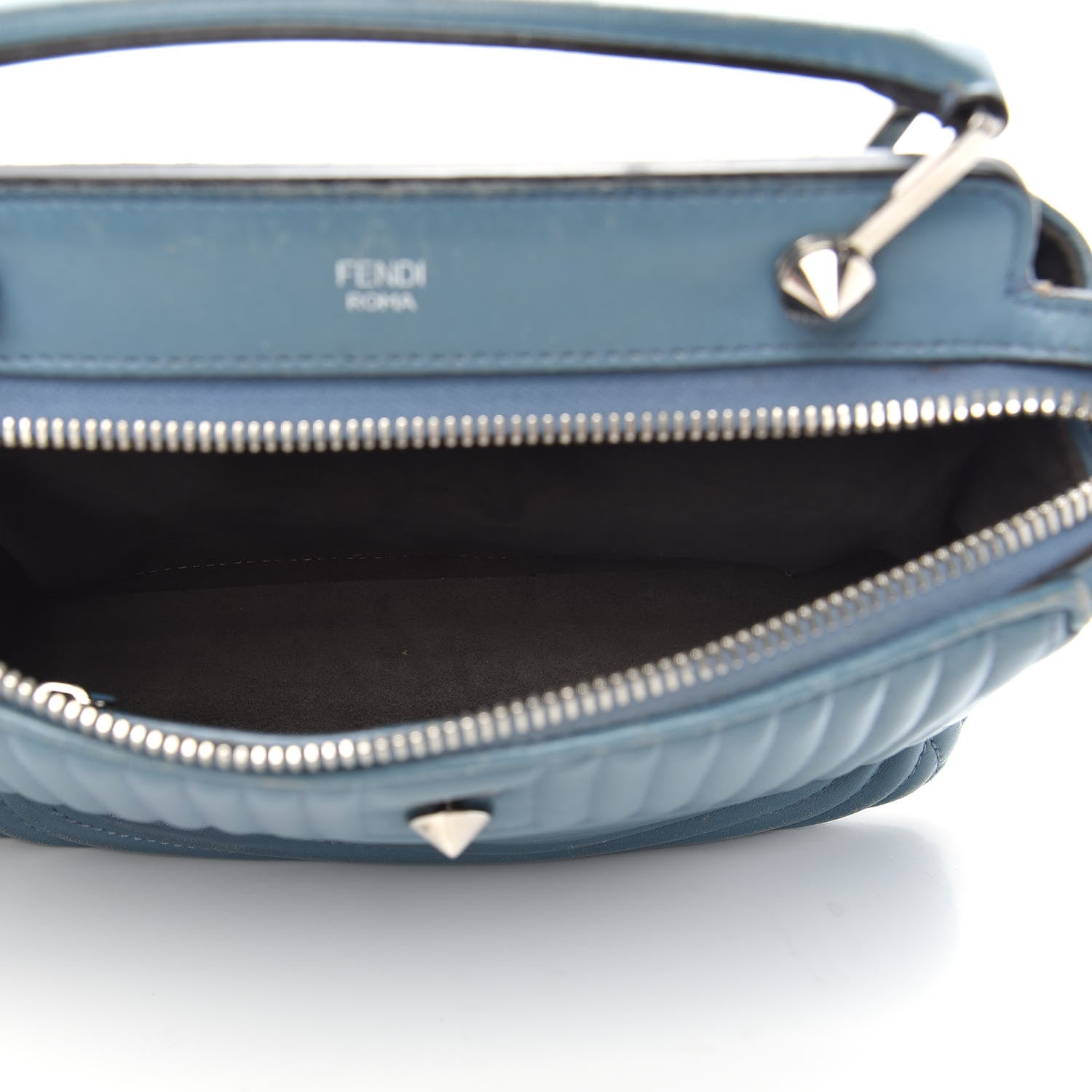 Fendi Shiny Nappa Trapuntata Small DotCom Click Top Handle Chain Satchel Blue 5 of 14