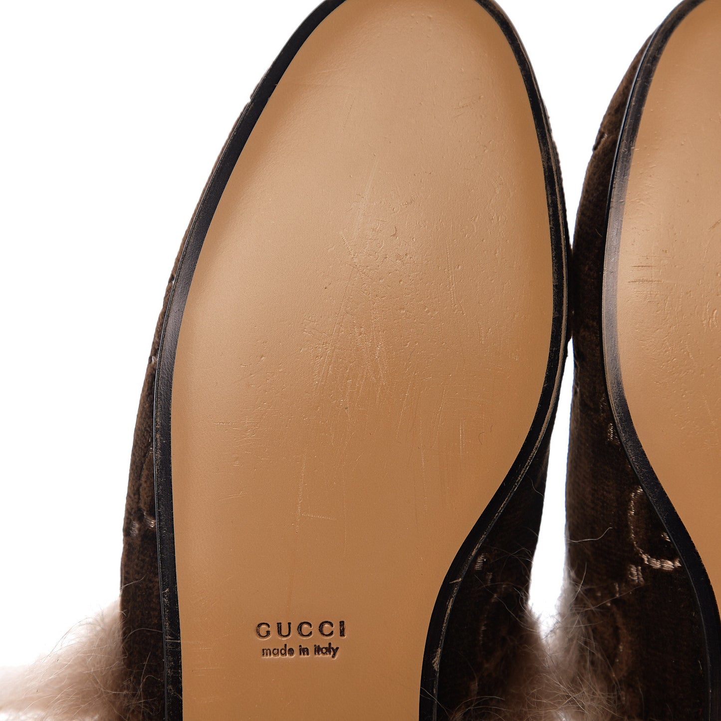 Velvet GG Monogram Fur Womens Princetown Slippers 35 Brown Black Natural