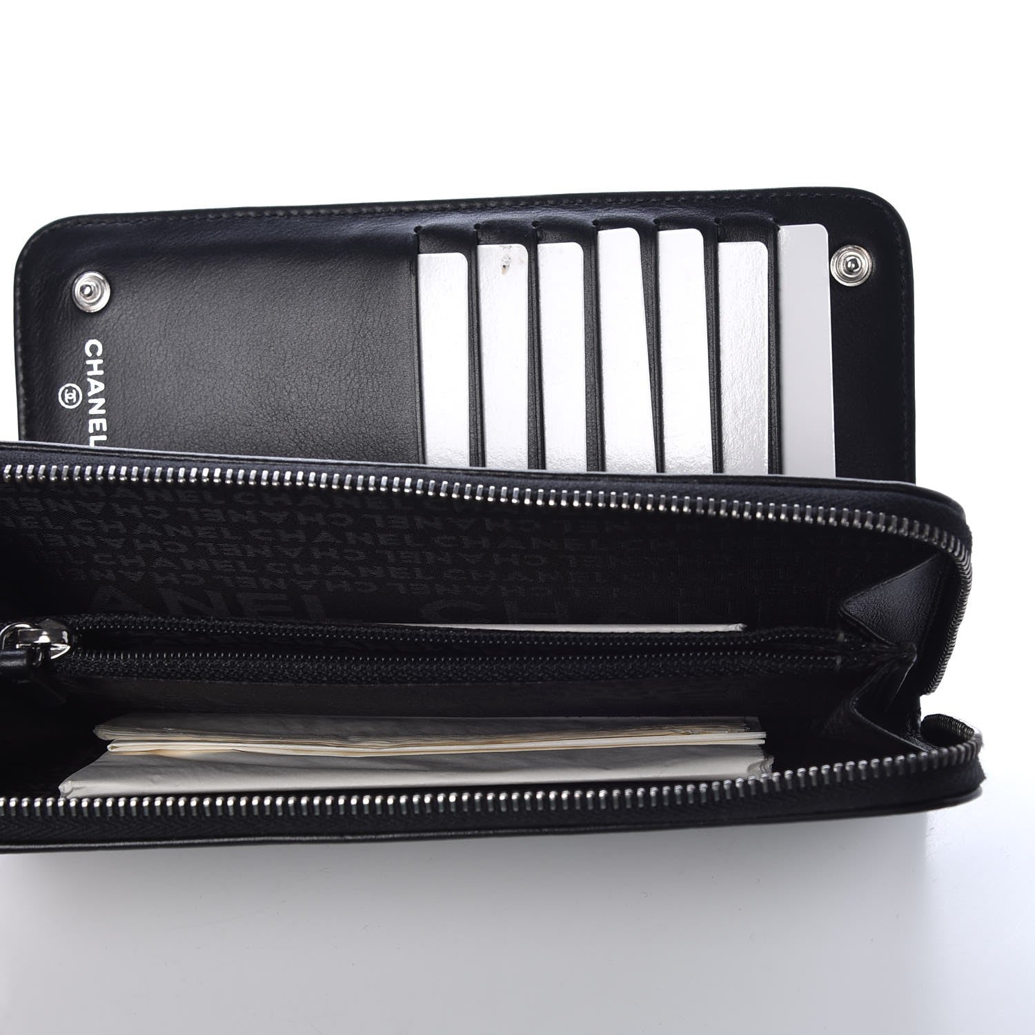 Chanel Lambskin Quilted Logo Zip Around Wallet Black 7 of 9