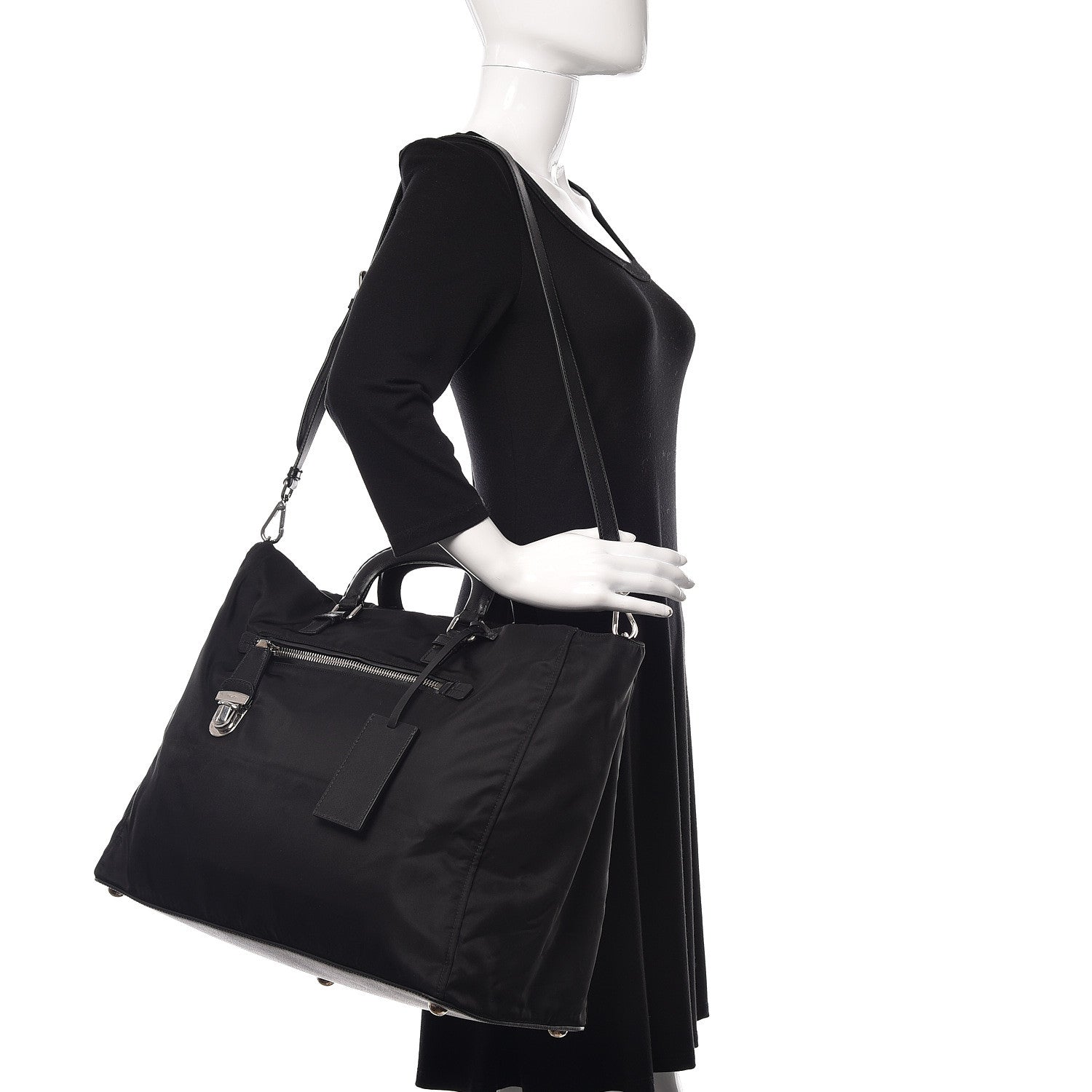 Prada Tessuto Nylon Saffiano Overnight Tote Black 2 of 8
