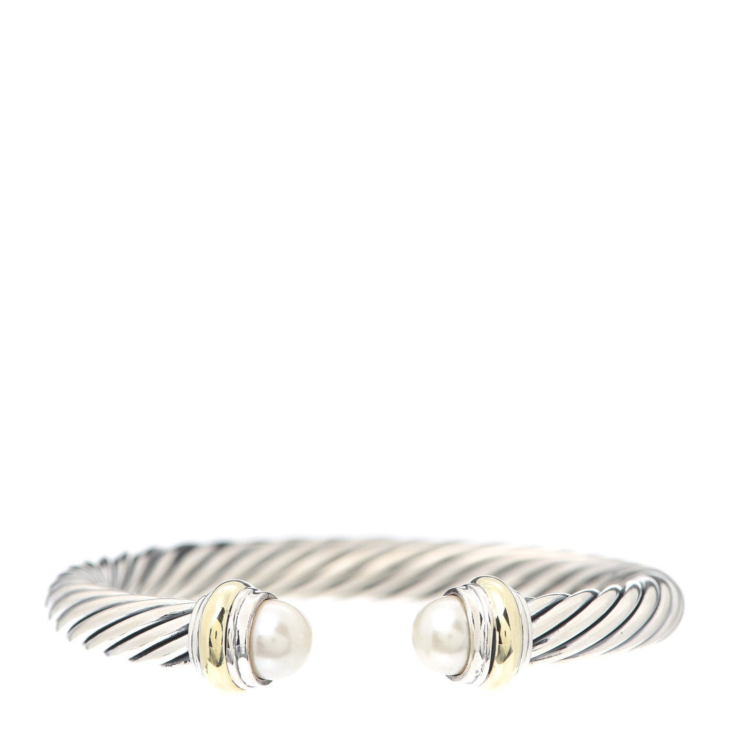 Sterling Silver 14K Yellow Gold Pearl 7mm Cable Classics Bracelet