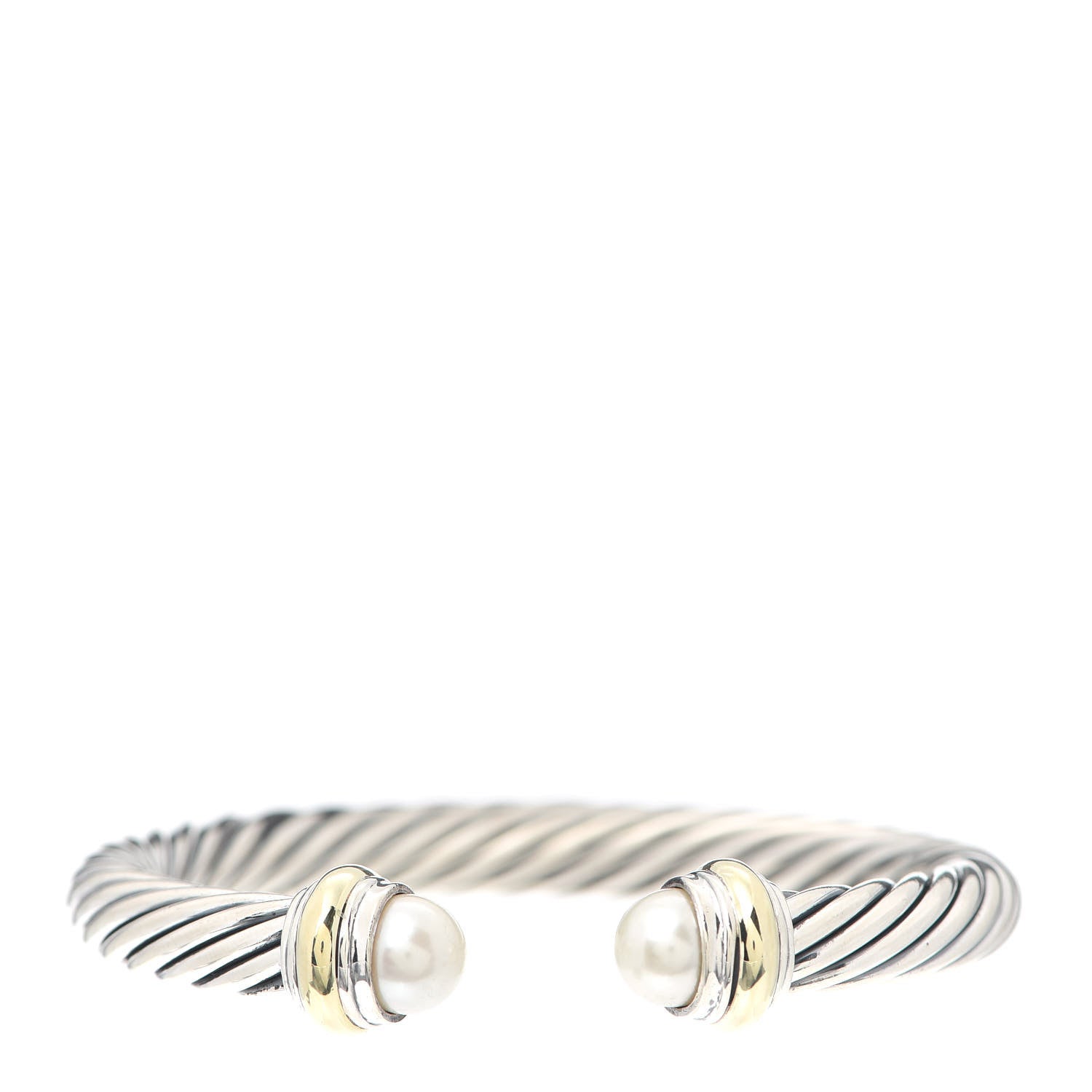David Yurman Sterling Silver 14K Yellow Gold Pearl 7mm Cable Classics Bracelet 1 of 5