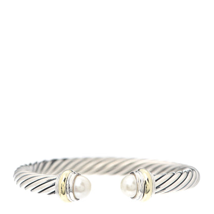 David Yurman Sterling Silver 14K Yellow Gold Pearl 7mm Cable Classics Bracelet 1 of 5