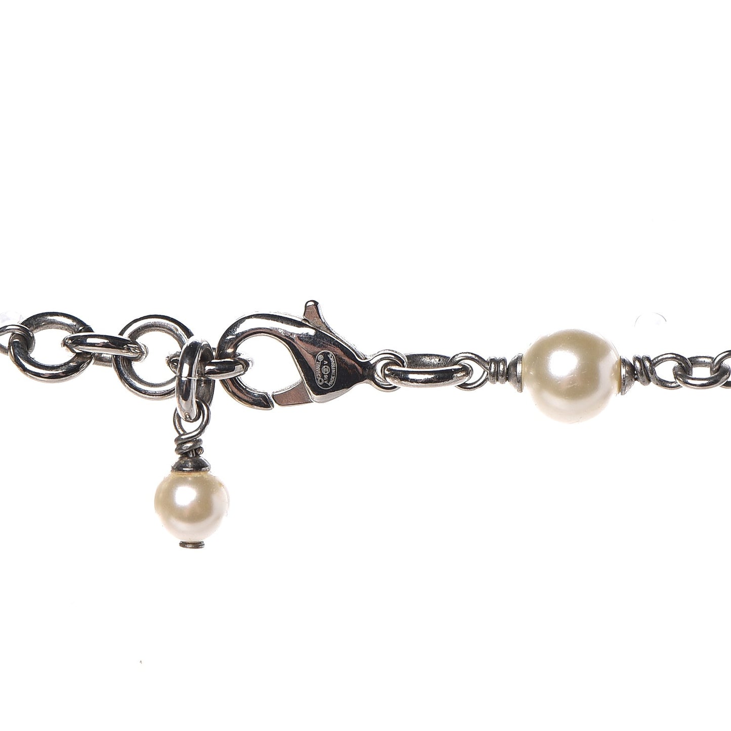 Crystal Pearl CC Long Necklace Silver