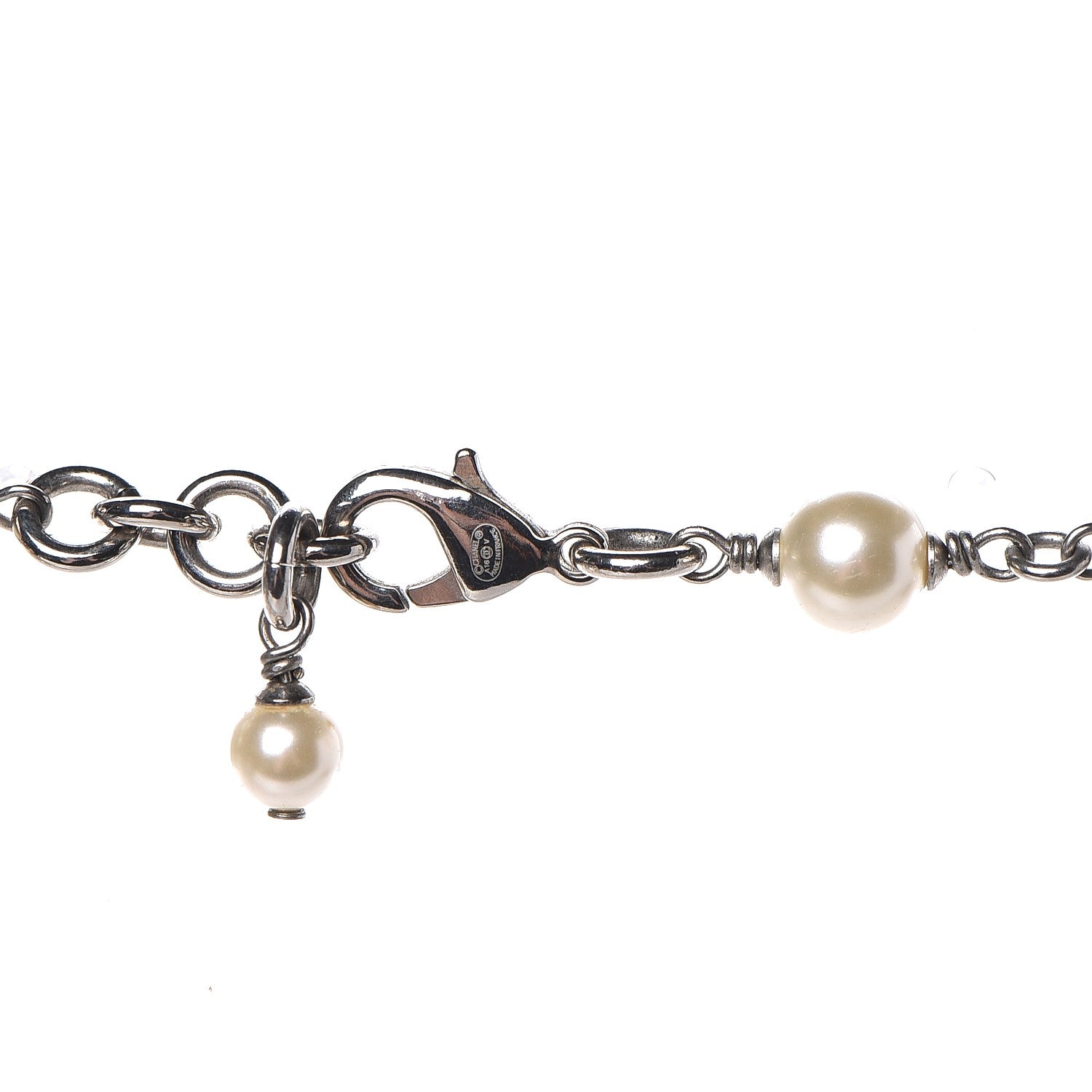 Chanel Crystal Pearl CC Long Necklace Silver 5 of 5