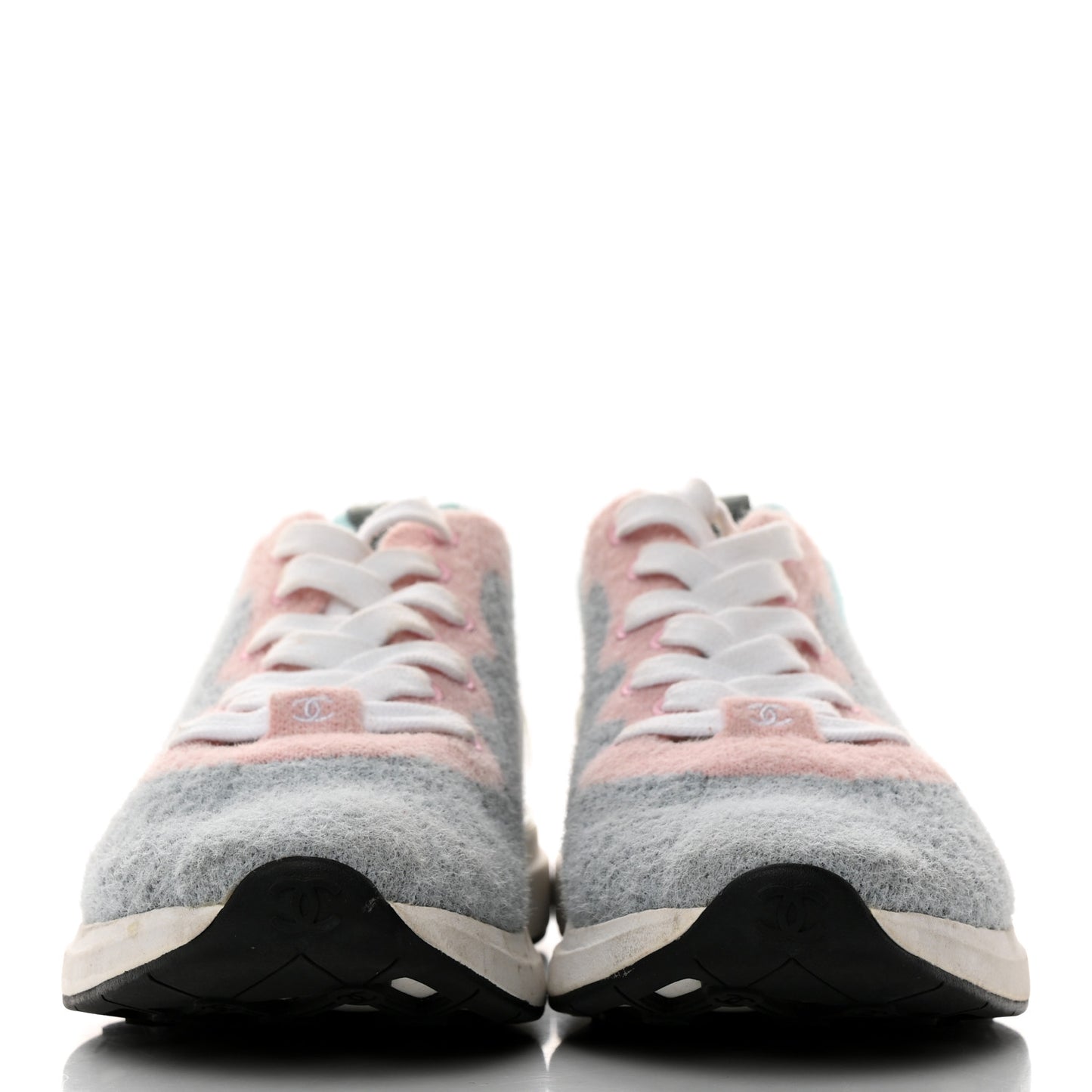 Mixed Fabrics Knit Sneakers 36 Grey Pink Blue