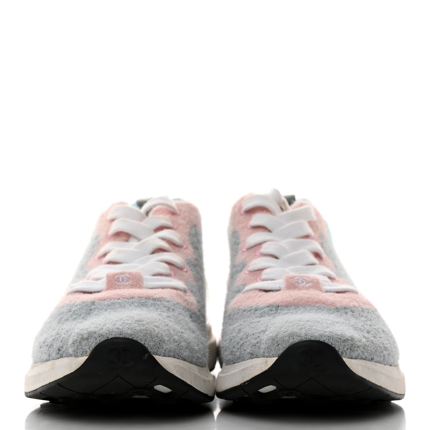 Chanel Mixed Fabrics Knit Sneakers 36 Grey Pink Blue 2 of 9