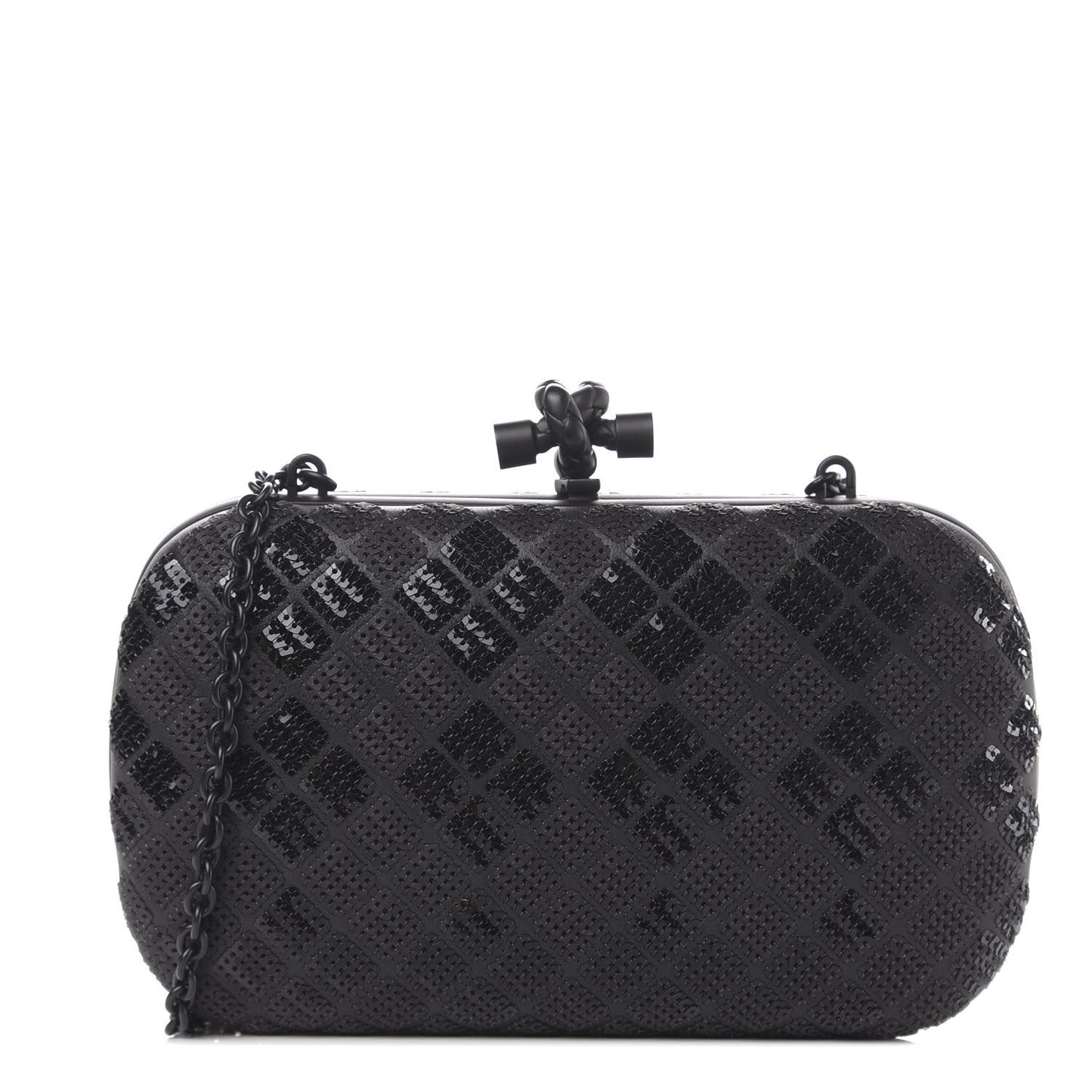 Sequin Paillettes Tartan Chain Knot Clutch Black