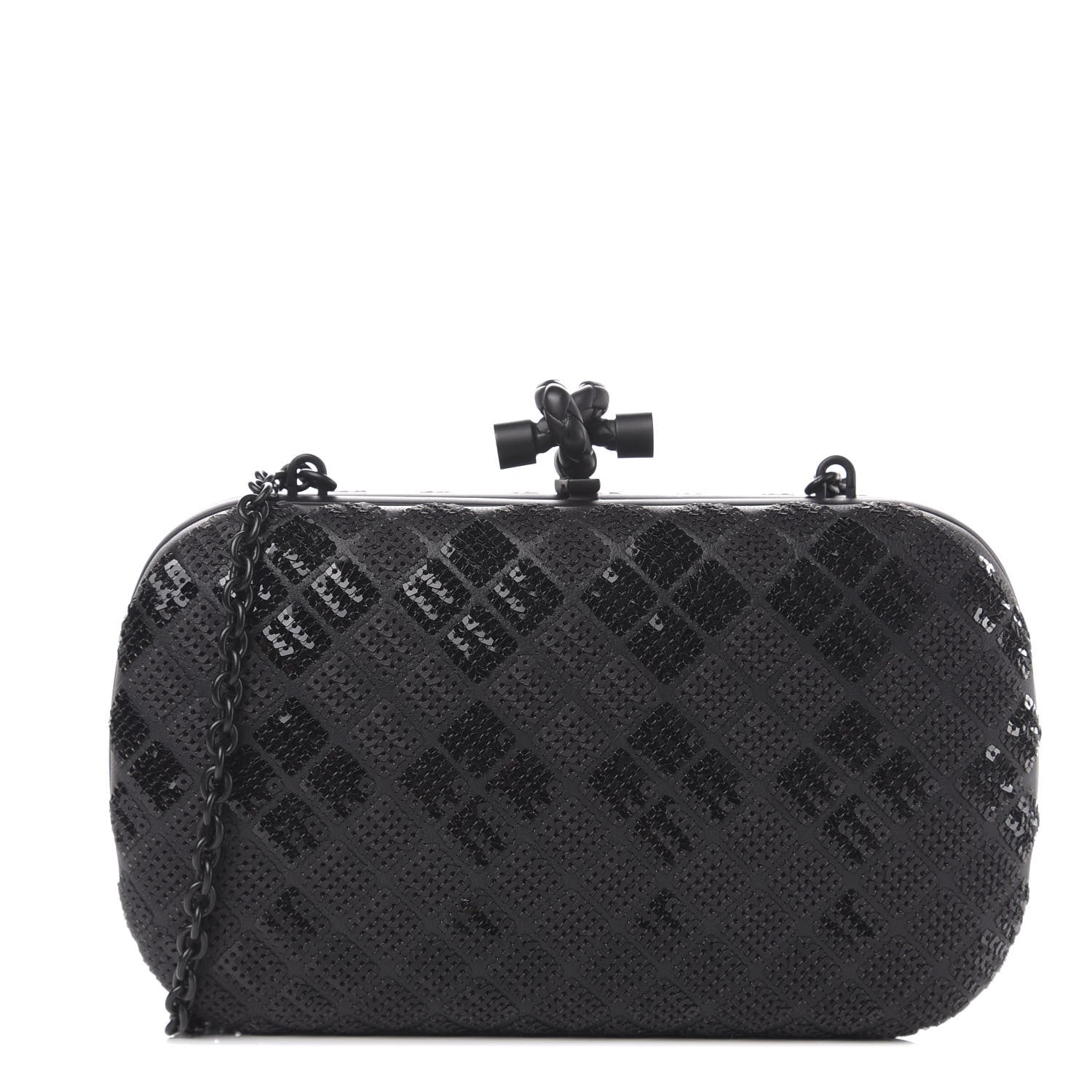Bottega Veneta Sequin Paillettes Tartan Chain Knot Clutch Black 1 of 8