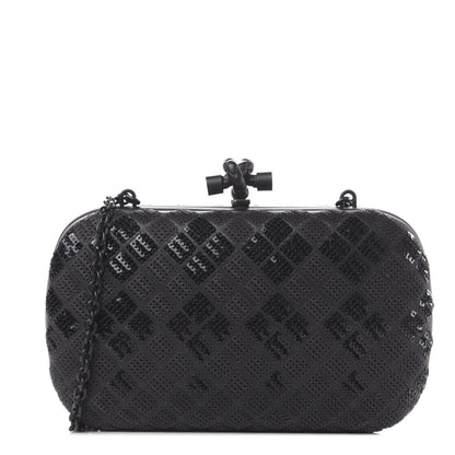 Bottega Veneta Sequin Paillettes Tartan Chain Knot Clutch Black 1 of 8