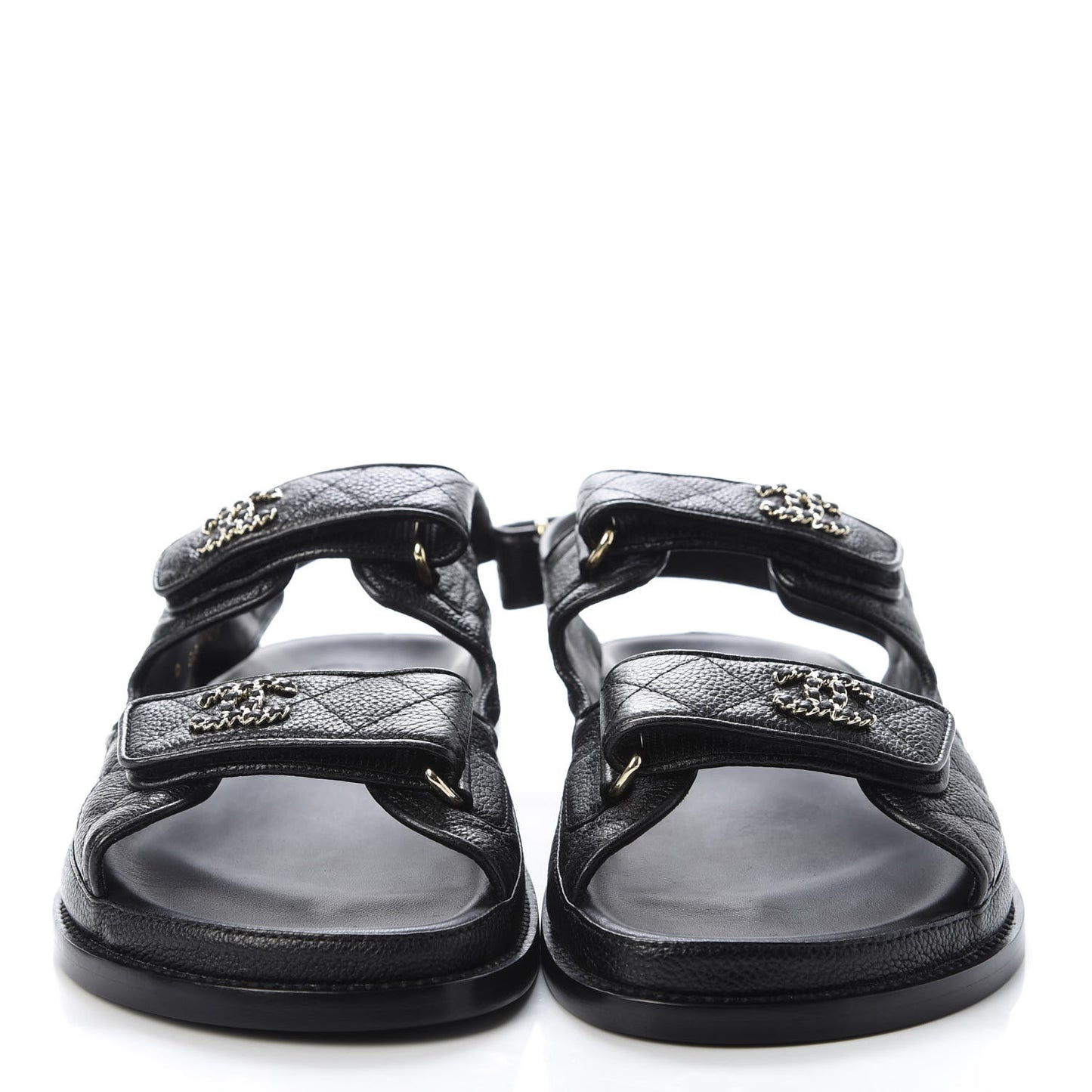 Grained Calfskin Velcro Dad Sandals 39 Black