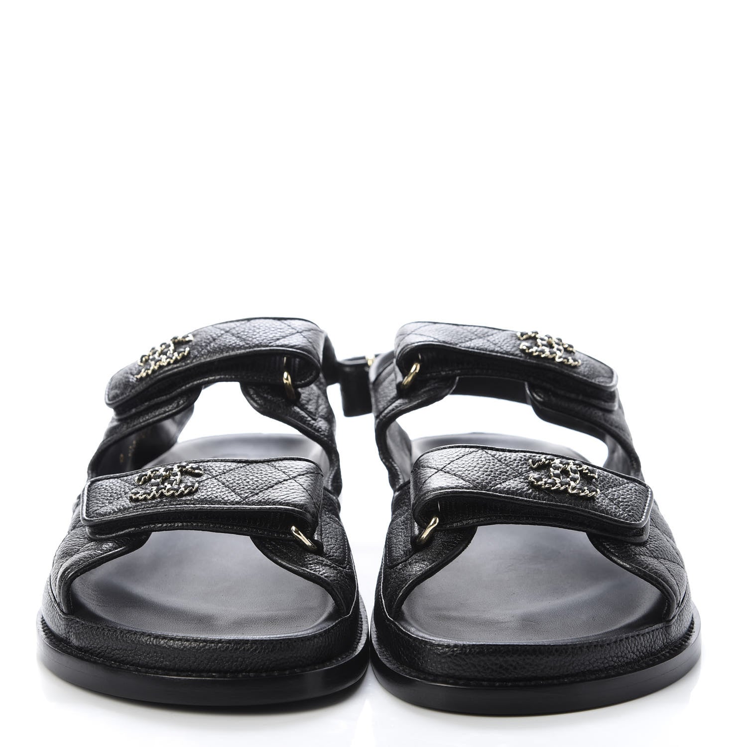 Chanel Grained Calfskin Velcro Dad Sandals 39 Black 2 of 10