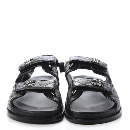 Chanel Grained Calfskin Velcro Dad Sandals 39 Black 2 of 10