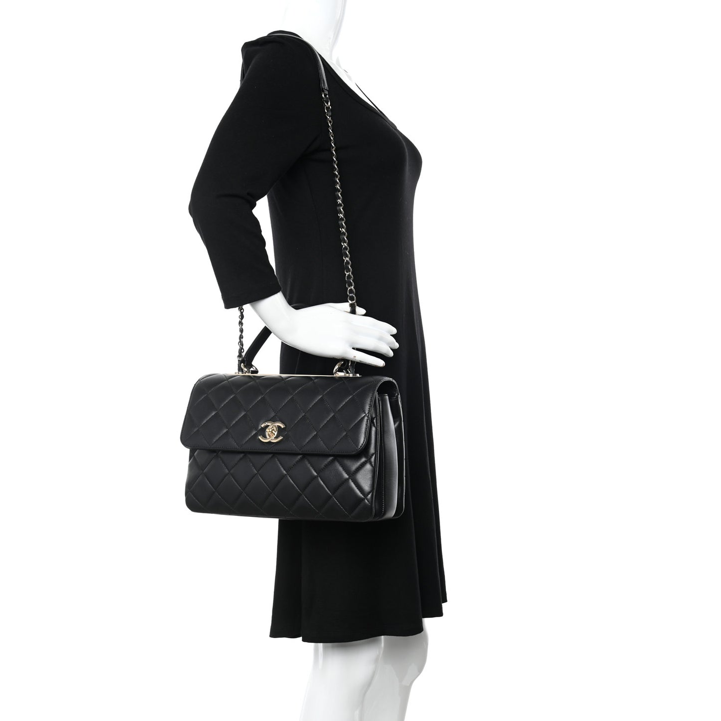 Lambskin Quilted Medium Trendy CC Flap Dual Handle Bag Black