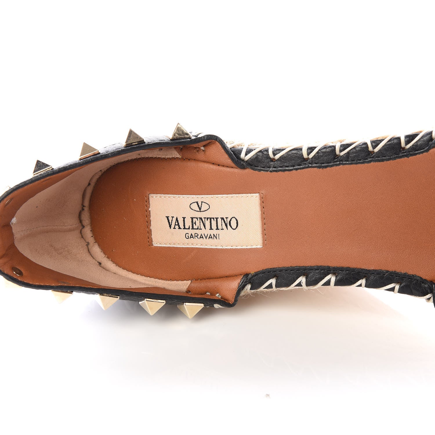 Valentino Garavani Grained Calfskin Rockstud Ankle Wrap Espadrille 15/85mm Wedges 39 Black Light Cuir 7 of 9