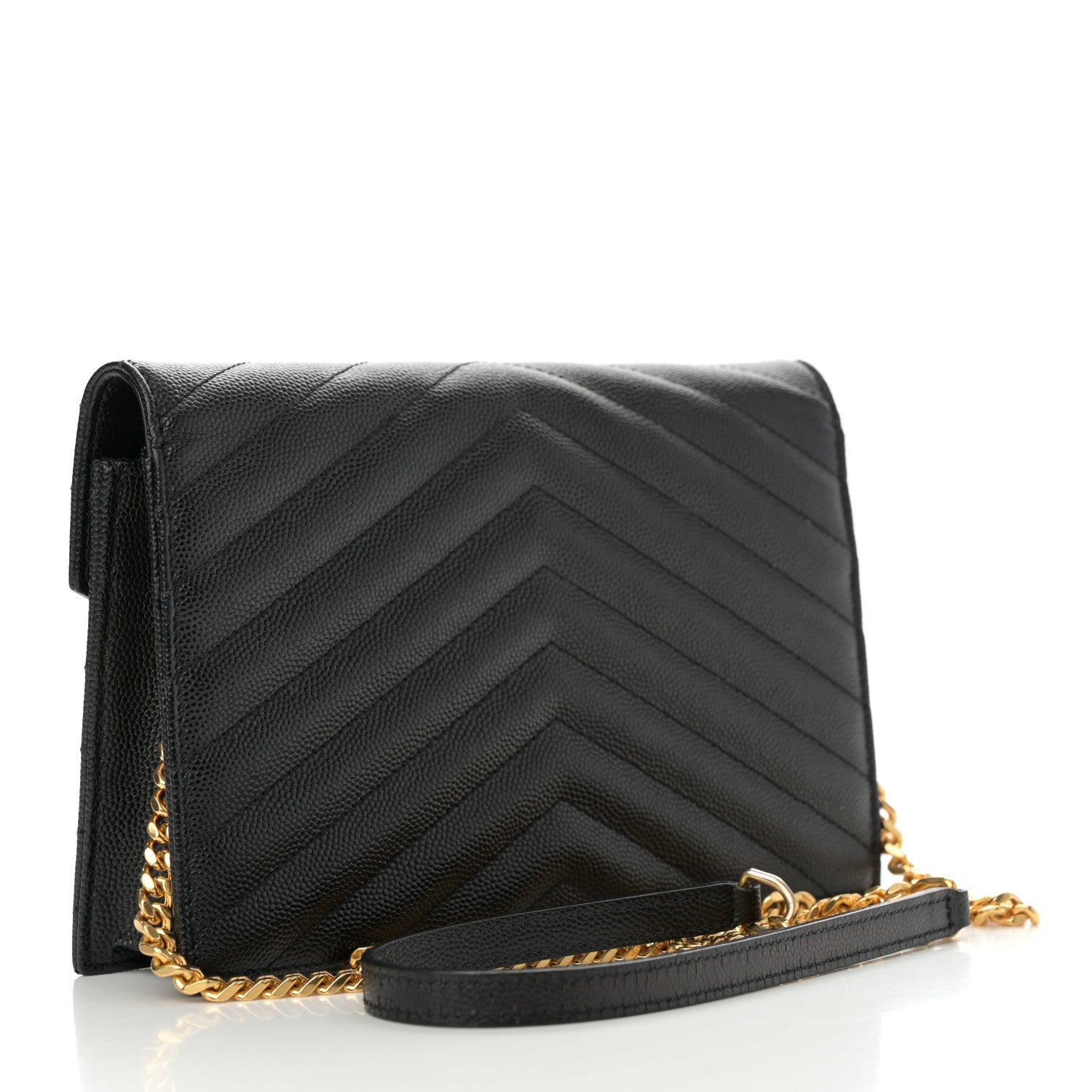Saint Laurent Grain De Poudre Matelasse Chevron Monogram Envelope Chain Wallet Black 3 of 14
