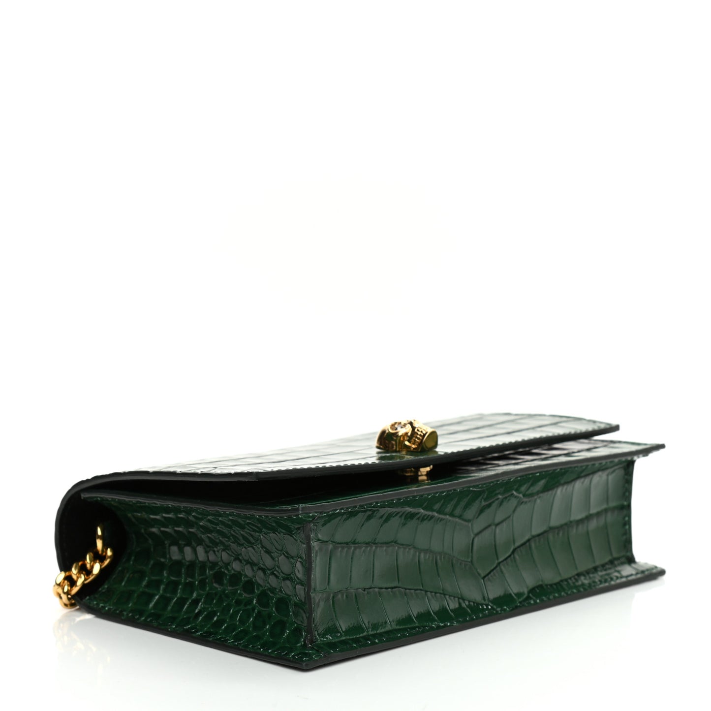 Calfskin Crocodile Embossed Skull Mini Crossbody Bag Green