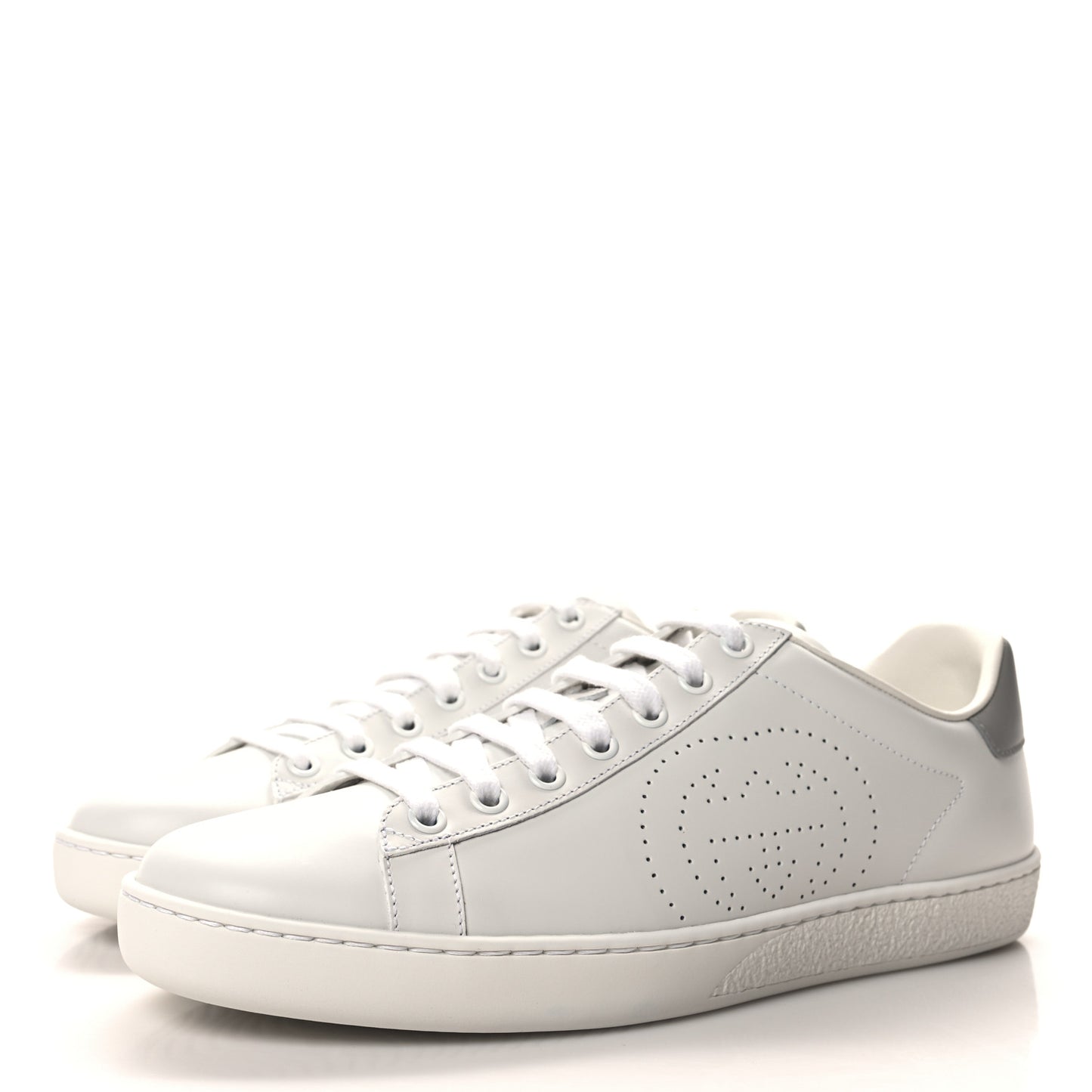 Calfskin Interlocking G Perforated Womens Ace Sneakers 38.5 White Grey Sky
