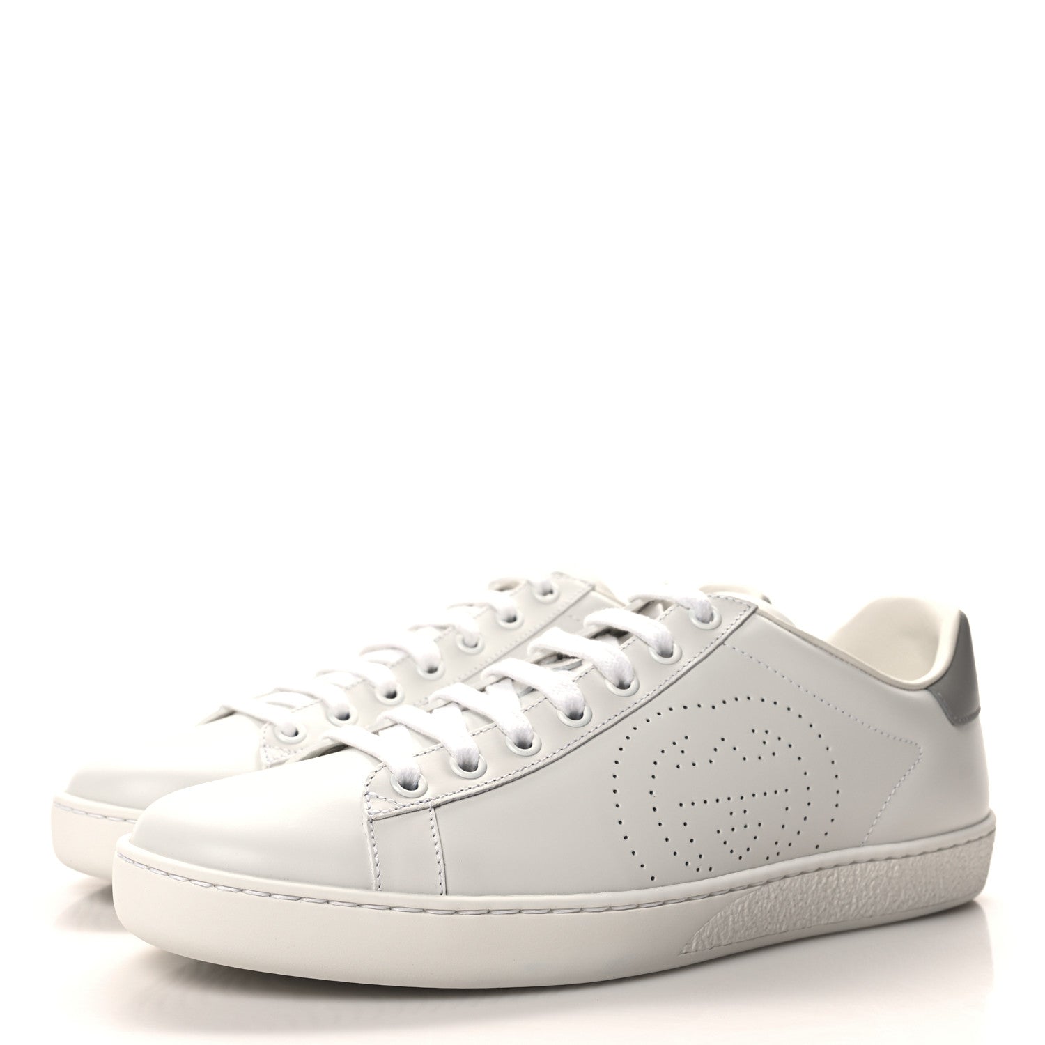 Gucci Calfskin Interlocking G Perforated Womens Ace Sneakers 38.5 White Grey Sky 3 of 9