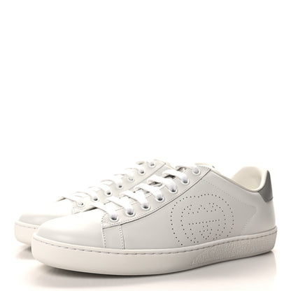 Gucci Calfskin Interlocking G Perforated Womens Ace Sneakers 38.5 White Grey Sky 3 of 9