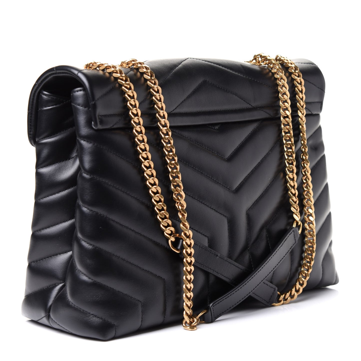 Calfskin Y Quilted Monogram Medium Loulou Chain Satchel Black