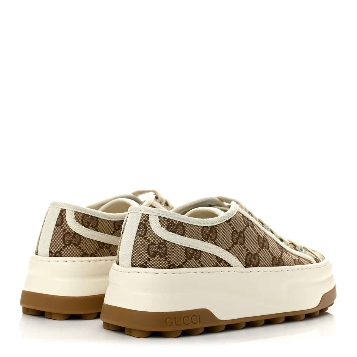 GG Monogram Womens 1977 Tennis Platform 52mm Sneakers 36.5 Beige Ebony Mystic White